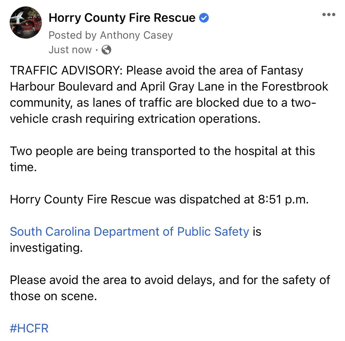 hcfirerescue's tweet photo. Info. on Forestbrook-area MVC.

#HCFR https://t.co/x74VfDo2Mq
