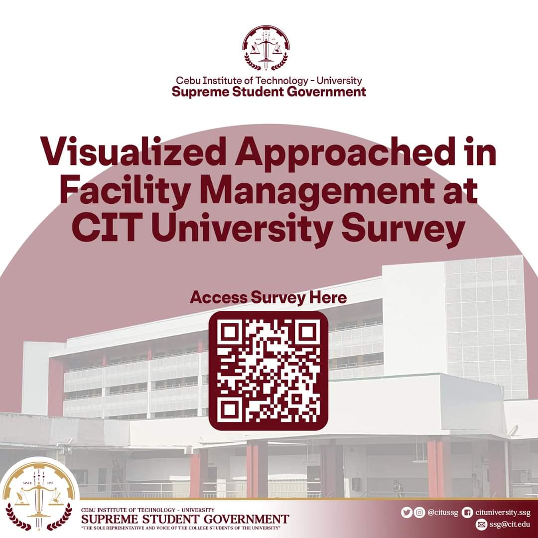 citussg's tweet photo. 𝐒𝐔𝐑𝐕𝐄𝐘 𝐅𝐎𝐑 𝐕𝐈𝐒𝐔𝐀𝐋𝐈𝐙𝐄𝐃 𝐀𝐏𝐏𝐑𝐎𝐀𝐂𝐇 𝐈𝐍 𝐅𝐀𝐂𝐈𝐋𝐈𝐓𝐈𝐄𝐒 𝐌𝐀𝐍𝐀𝐆𝐄𝐌𝐄𝐍𝐓 𝐈𝐍 𝐂𝐈𝐓 𝐔𝐍𝐈𝐕𝐄𝐑𝐒𝐈𝐓𝐘

This survey deals with your opinions of CIT-U facilities. Please show the extent to which you think CIT-U facilities should posses the https://t.co/Zb5n4K0XrM