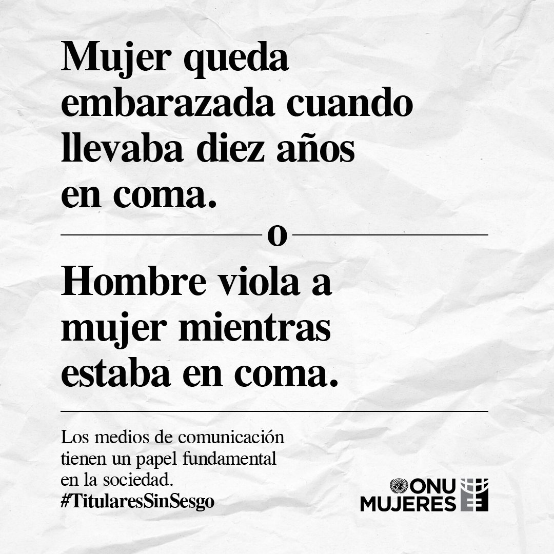 ONUMujeres's tweet photo. 🗞️ Los medios de comunicación tienen la responsabilidad de sensibilizar a las audiencias sobre la dimensión y el impacto de la violencia contra las mujeres. ​

Pidamos a los medios #TitularesSinSesgo. https://t.co/UHQSjLo1Xh