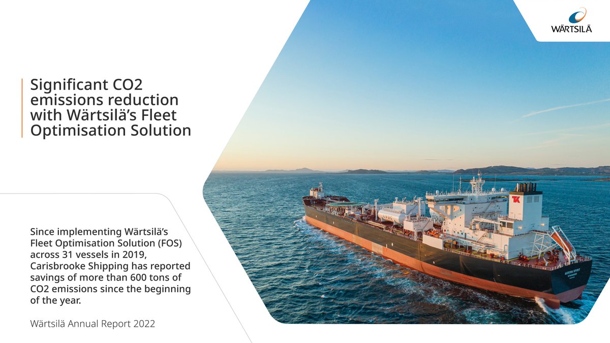 wartsilacorp's tweet photo. .@CarisbrookeShip significantly reduces CO2 emissions with our Fleet Optimisation Solution (FOS). 
More in our #AnnualReport 2022: https://t.co/mHeqa7bB8Q 

#AR2022 #FleetOptimisation https://t.co/3PkflD4nrY