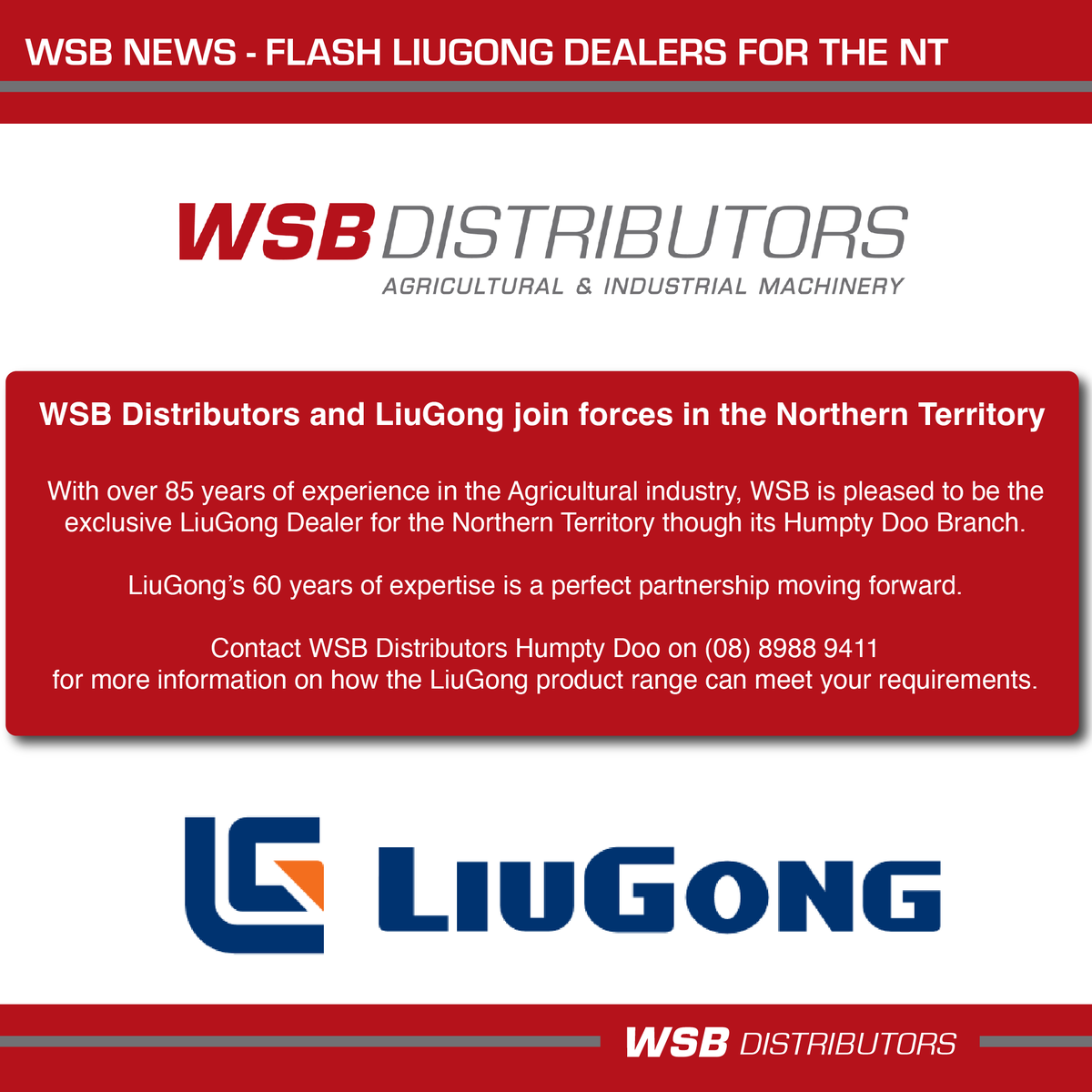 WSBDistributors's tweet photo. WSB is pleased to be the exclusive LiuGong Dealer for the Northern Territory though its Humpty Doo Branch
#agricultureaustralia #agriculture #farmer #farmingaustralia #aussieag #escavator #wheelloader #cuinthent #northernterritory #humptydoo #wsb #agmachinery #liugong https://t.co/wLfAAlwsz8
