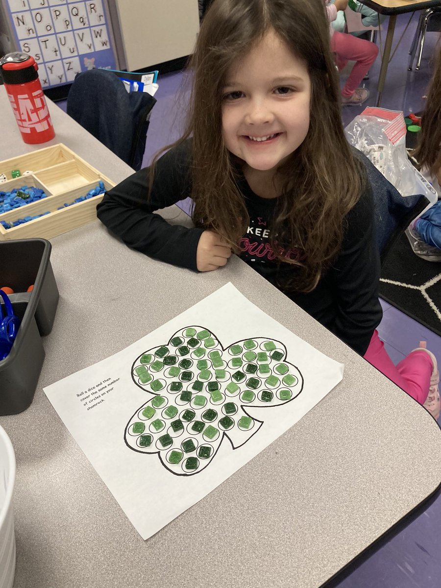 Maria_KimeK's tweet photo. I’m lucky ☘️because I teach these amazing, creative kindergarteners! Our morning work this week has a St.Patrick’s Day theme. We are sorting lids to make a rainbow and rolling dice to build ☘️ shamrocks.  What can you build with repurposed lids?  @HeritageECS #HECSmagic https://t.co/L6EAUmoN6g