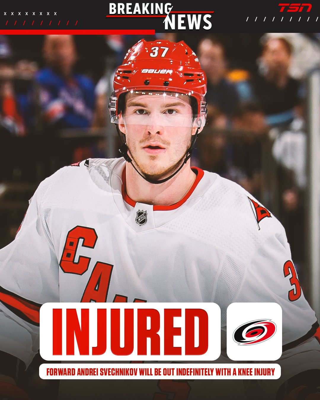 NHL: Hurricanes' Andrei Svechnikov out for season with knee injury