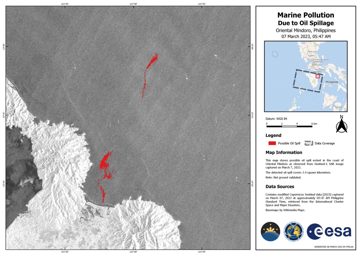 LOOK: The possible progression and scope of areas affected by the oil spill presented by the maps taken on various dates in the coast of Oriental Mindoro by the Philippine Space Agency (PhilSA) and the National Oceanic and Atmospheric Administration (<a href="/NOAA/">NOAA</a>).