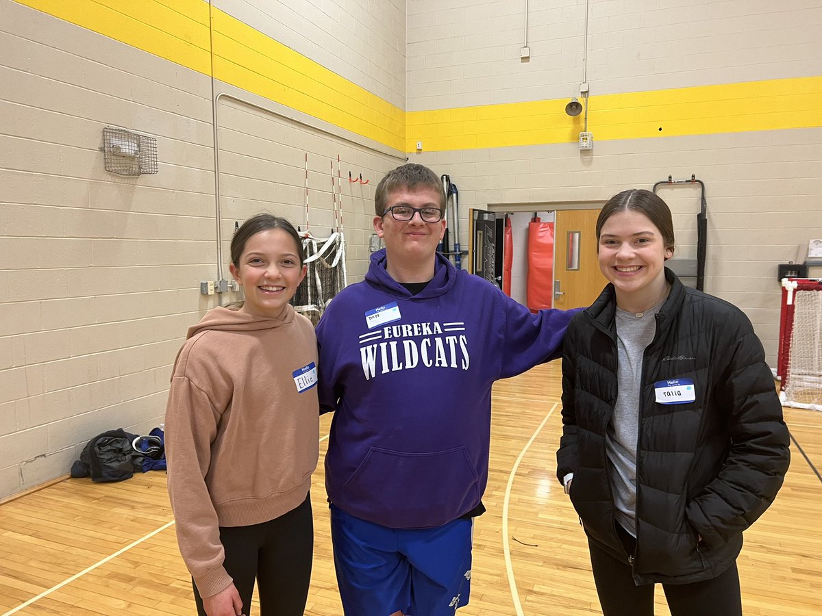 LHSLancerPrin's tweet photo. Tonight, our @LafayetteBest buddies group hosted “Students’ Night Out” in our gym. We invited our friends from EHS, Summit, and MHS. A great time was had by all- but my favorite was the costume relay! 🖤💛 💜🖤💙💚❤️🖤#connectedlancer @thelancerfeed @rockwoodschools https://t.co/w59qVFrdmk