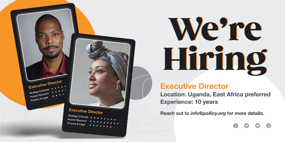 ℹ️We're Hiring📢
Pollicy is seeking an experienced and visionary feminist Executive Director to lead our team and drive the company's growth in Uganda, Africa and across the world.

Details👉pollicy.org/events/were-hi…
