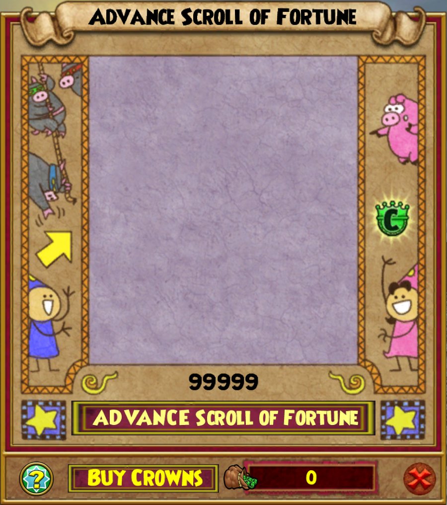 theatmoplex's tweet photo. They are working on letting you advance the Scroll of Fortune with Crowns. 

Note that this image is just part of the format they'll show you when making the purchase, the 99999 means nothing. https://t.co/dRvHC2UvwW