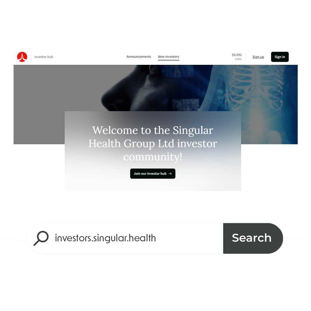 💡 DID YOU KNOW?

You can access and interact with our latest news and announcements via Singular Health Group Ltd's #InvestorHub. 😀

Users can ask our #team and other shareholders questions directly via the Hub.

📌 Join NOW over at lnkd.in/gR8uu9Pq