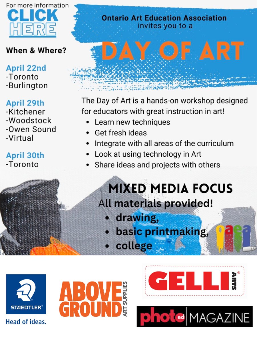 OAEA (@onaea) on Twitter photo Looking for some Art PD in April? A Day of Art is for you! All materials provided for this amazing day of mixed media art making with thanks to our sponsors <a href="/AboveGroundTO/">Above Ground</a> , <a href="/GelliArts/">Gelli Arts</a> , @STAEMars , and <a href="/PhotoEdCANADA/">PhotoED Magazine</a>! #learningbydoing #printmaking #mixedmedia Looking for some Art PD in April? A Day of Art is for you! All materials provided for this amazing day of mixed media art making with thanks to our sponsors <a href="/AboveGroundTO/">Above Ground</a> , <a href="/GelliArts/">Gelli Arts</a> , @STAEMars , and <a href="/PhotoEdCANADA/">PhotoED Magazine</a>! #learningbydoing #printmaking #mixedmedia