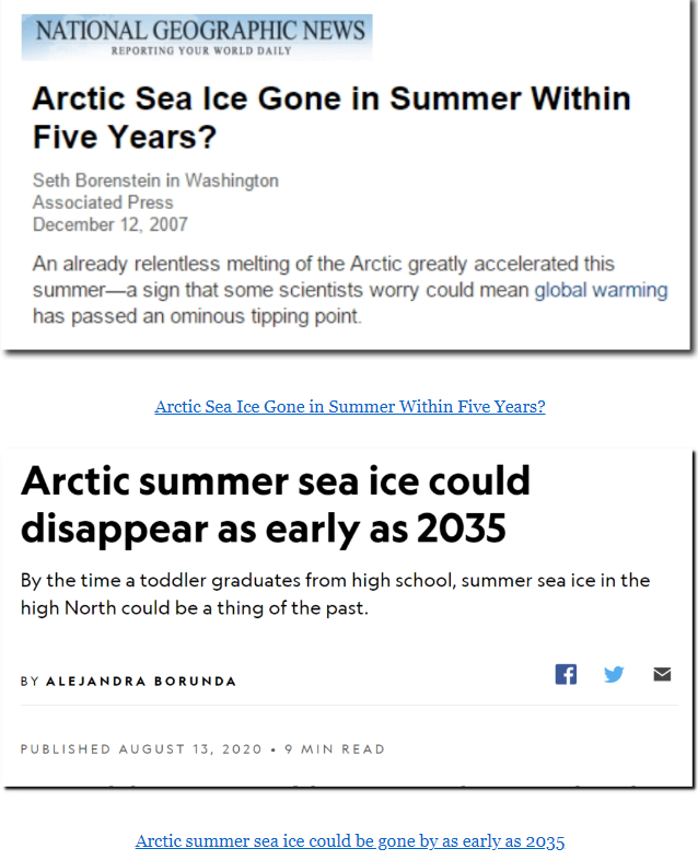 TonyClimate's tweet photo. Sixteen years ago the clowns at @NatGeo predicted the Arctic would be ice-free by 2012.  There has been no decline in the ice since then, so they have pushed their #ClimateScam out to the year 2035.

https://t.co/Cn2TVZxV0I https://t.co/54zpyFOp0a
