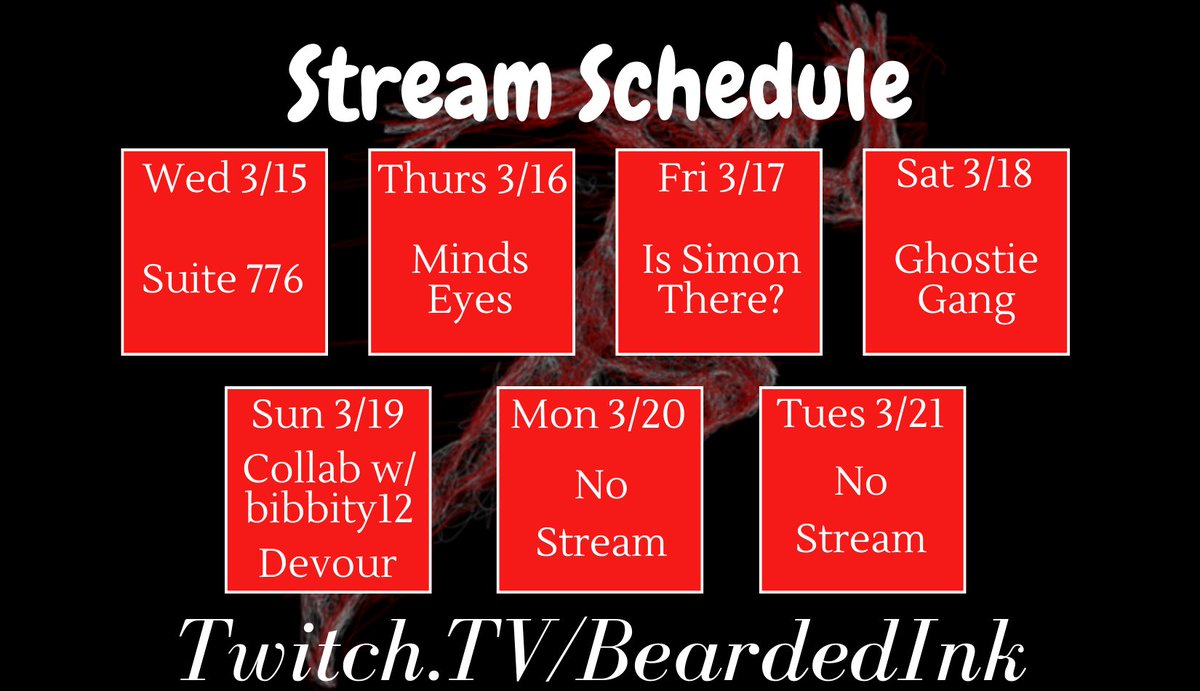 TheBeardedInk's tweet photo. The next week's schedule is now set! We will play a few more #TurnVex games, with #GhostieGang on Saturday.

Also! We have a special Sunday collab #stream with the wonderful @MzBibbity!

Drop a follow now and turn on notifications to know when we go live!

https://t.co/NoAAhH1GNr https://t.co/7laGgAdyel