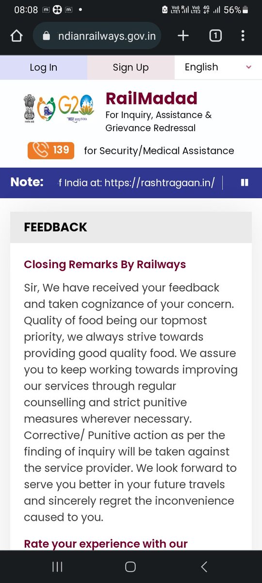 Aloksoi's tweet photo. @RailMadad Reference No. 2023031400841 closed.
Good to see your judgment. It's not only a matter of food quality as there are many items missing in plate, no sanitizer, no pickles, no mouth freshner, no news paper for I paid. It's a kind of cheating with travelers. Be genuine. https://t.co/xk6p3QrUXX