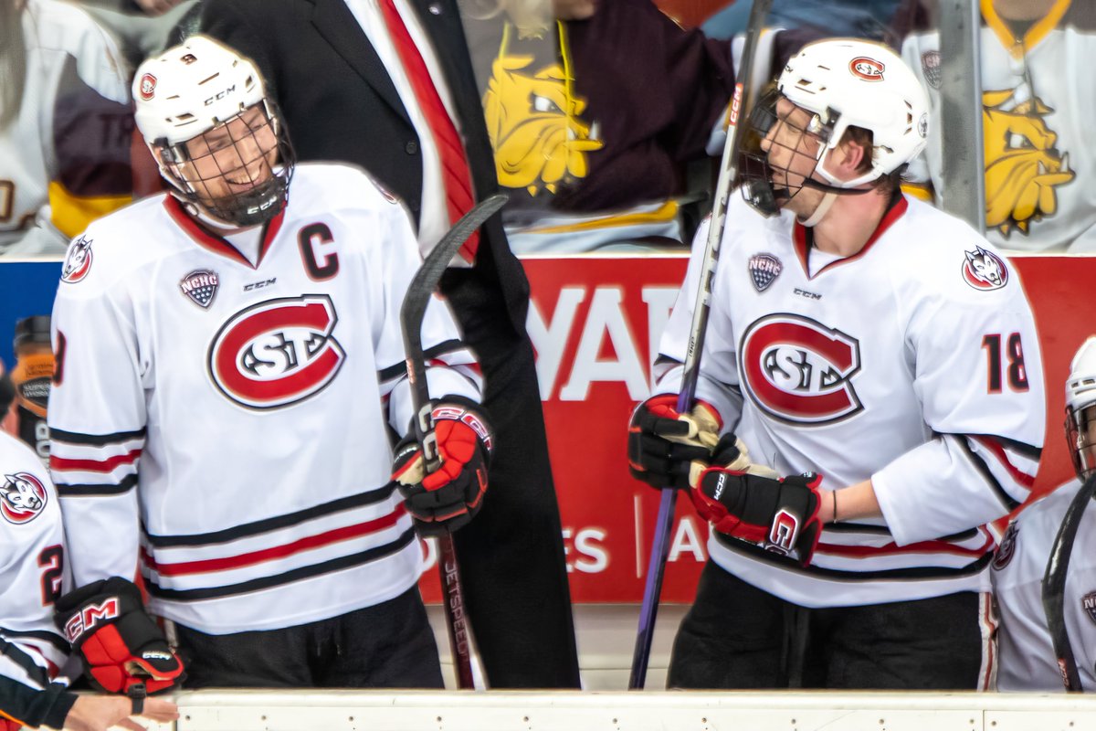 CenterIceView's tweet photo. CenerIceView Photo |  these two fixtures on defense for @SCSUHuskies_MH just completed their final game in a Husky sweater on Sunday at the Herb Brooks National Hockey Center. @meierspencer26 and @Brendan_Bushy66 have combined for 341 games for SCSU. (Photo Prout) https://t.co/2M2i51L92t