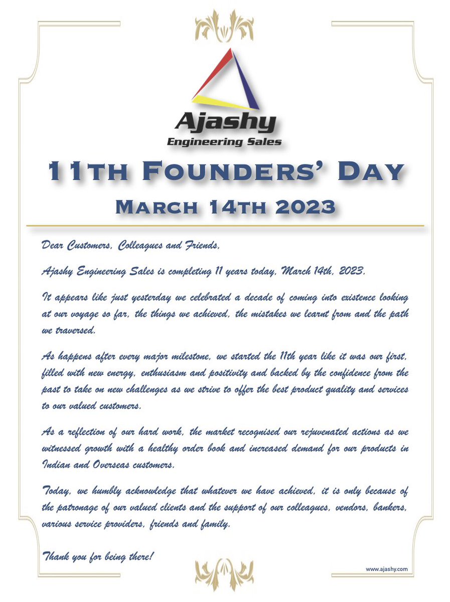 AjashyEngg's tweet photo. #FoundersDay #FoundationDay #IncorporationDay #CompanyAnniversary #WorkAnniversary #11years #11YearsAnniversary #Ajashy #Engineering #Gurugram #India https://t.co/zAJf1JKkmu