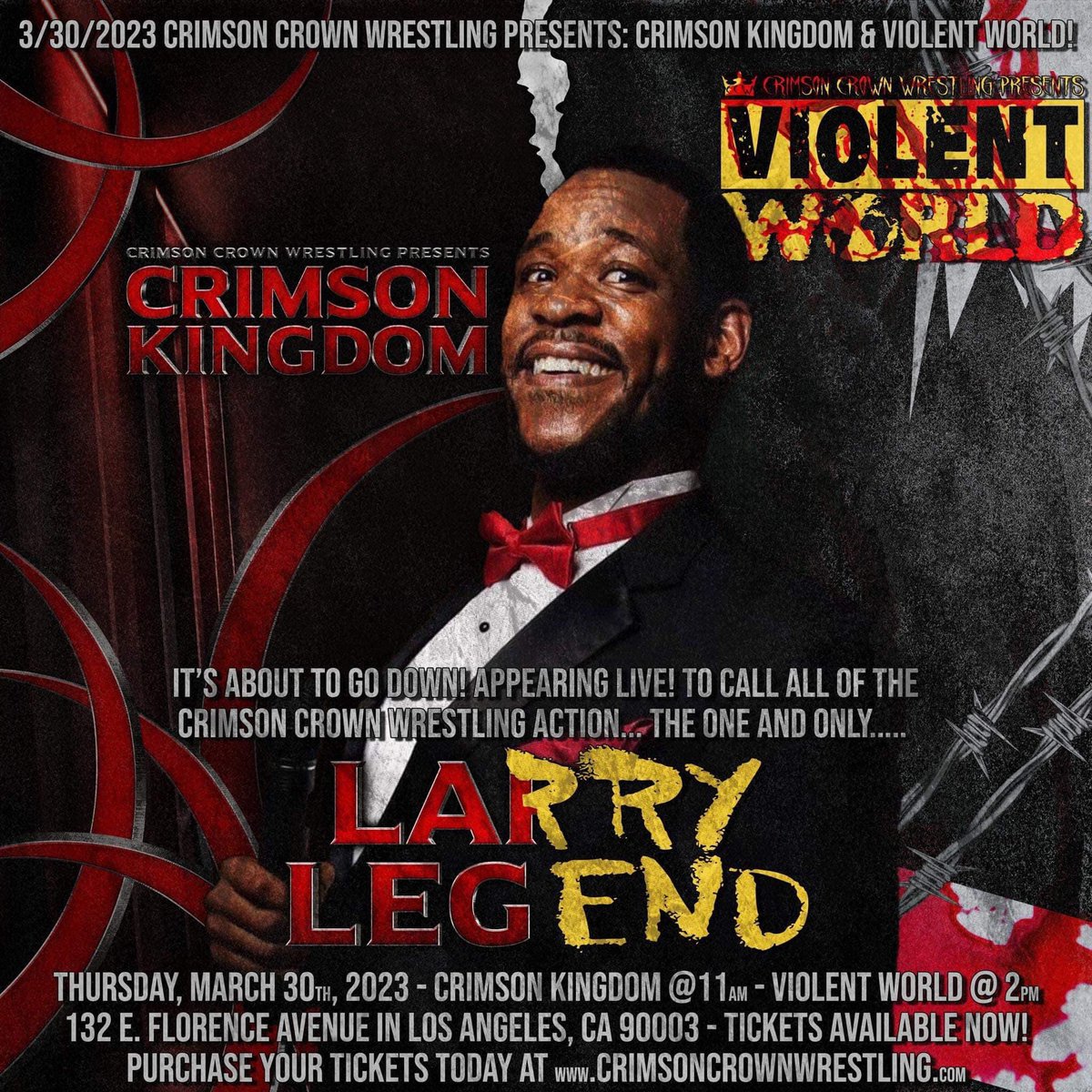 LarryL3g3nd3's tweet photo. and I don’t wanna wait ANY LONGER!
It’s going down as @crimsoncrownccw presents #CrimsonKingdom and #ViolentWorld 3/30!
1st match in the #CCWWomensTitleHunt as @GinSevani tangles w/ @BrookeHavok
AND in a #SupremeViolenceMatch @FearlessNeil FIGHTS @BoiLazarus!
#ManiaWknd https://t.co/a8f6XNIOoh