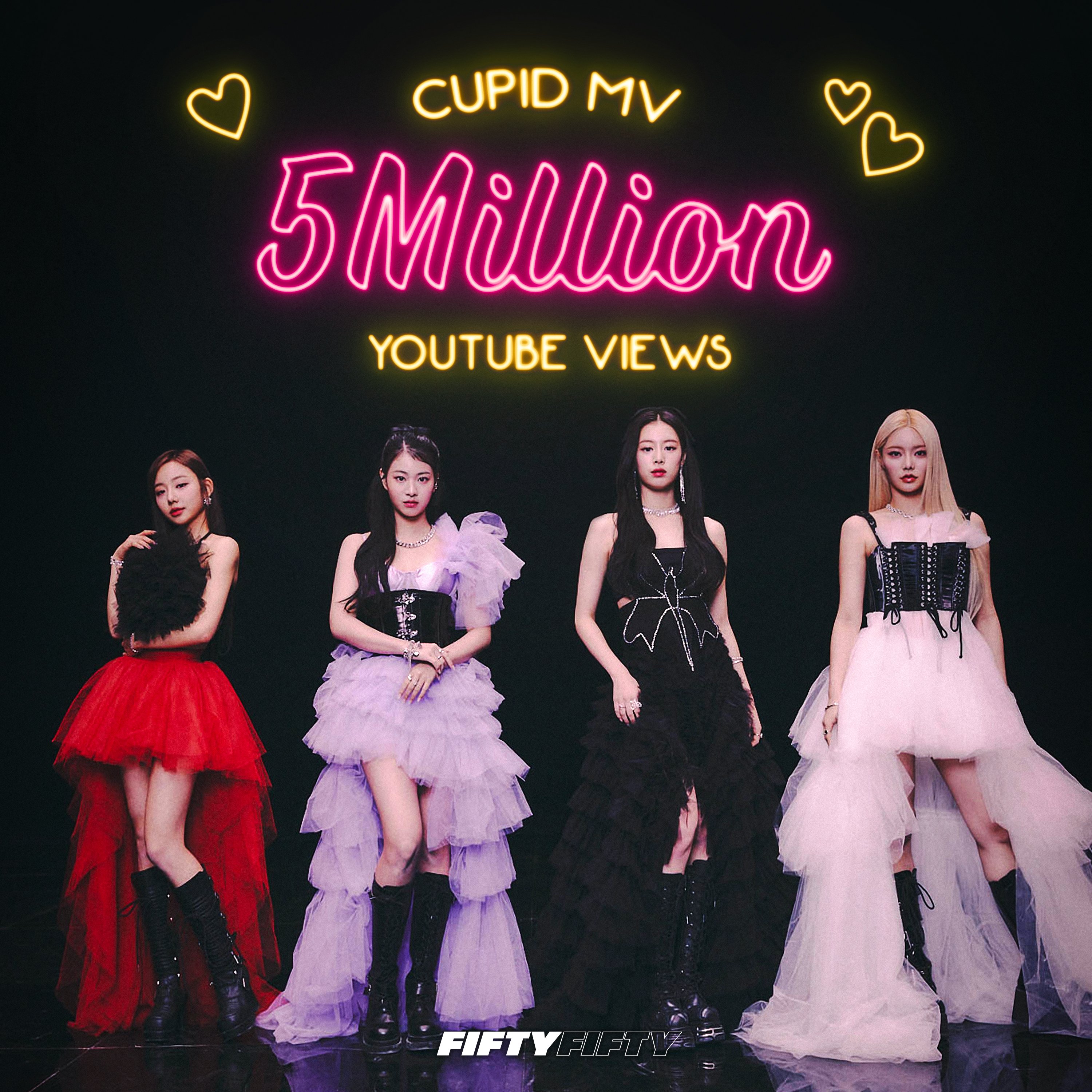 FIFTY FIFTY Official on X: FIFTY FIFTY 'Cupid hits 5M views on   🎁🎉 ⤴️🧍🏻⤵️ 🙈🙉 📺  #FIFTYFIFTY #TheBeginning # Cupid #피프티피프티 #큐피드  / X