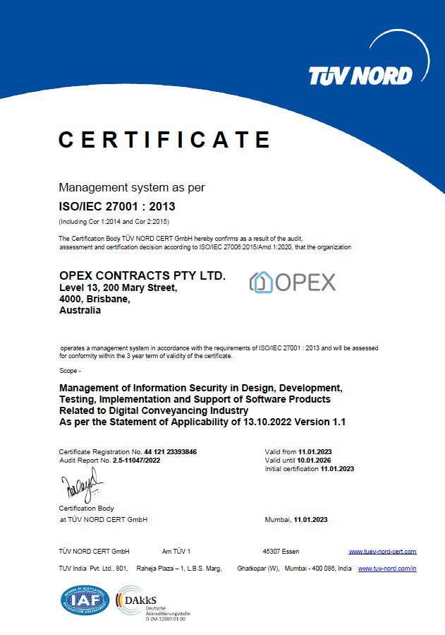 opexcontracts's tweet image. 🔐 In todays cyber security climate no one can afford to take shortcuts. With our ISO 27001 certification you can be confident that you're working with a partner who takes security seriously. Learn more at: opex.com.au #OPEX #eConveyancing  #PEXA #Sympli #offtheplan