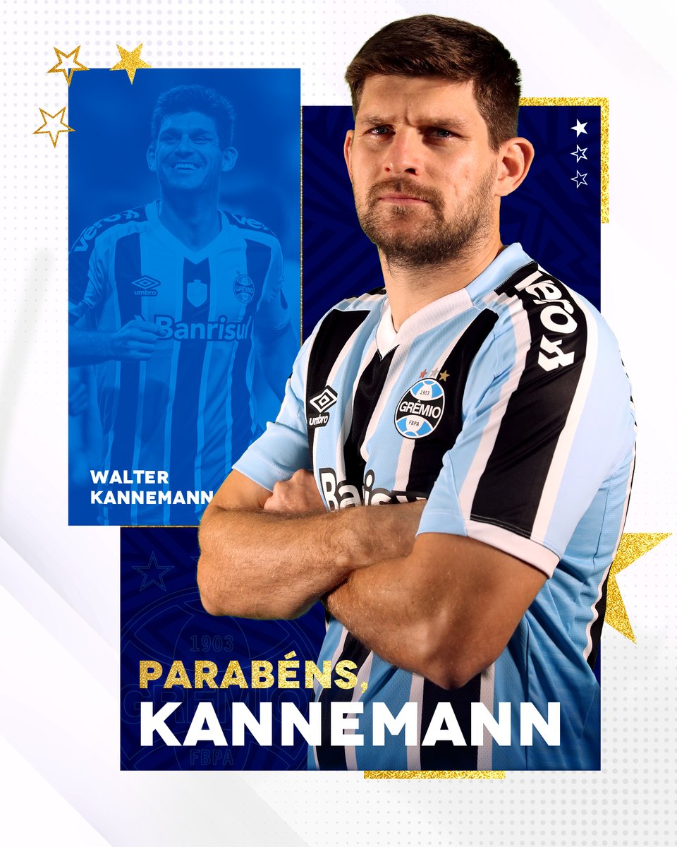 Gremio's tweet photo. Hoje é aniversário do cão de guarda da defesa Tricolor! É o 2º estrangeiro que mais vestiu nosso manto. Kannemann faz 32 anos, com Copa do Brasil, Libertadores, Recopa Sul-Americana, 4 Gauchões e 4 Recopas Gaúchas no currículo. É experiência, raça e coração em campo. Parabéns! 🥳 https://t.co/bdJeuXhVVc