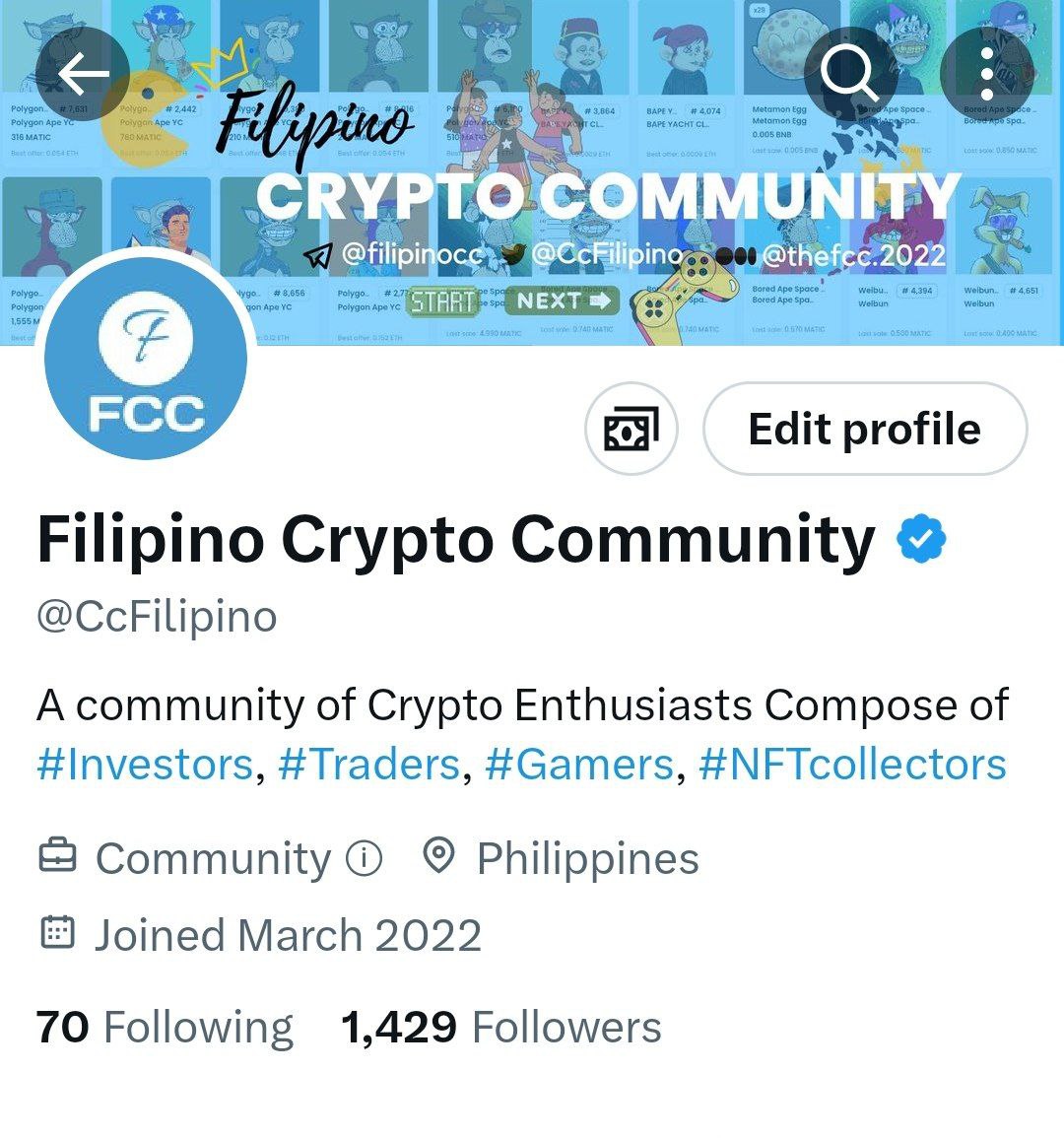 CcFilipino's tweet photo. #FCC is Now Officially Twitter Verified โ๏ธ ๐
Thank you to all #FCCMATES community members. ๐๐
#FilipinoCryptoCommunity #AmaTayoSaFCC #NFTComminity #CryptoCommunity #Philippines ๐ต๐ญ https://t.co/wapzPK5KAb
