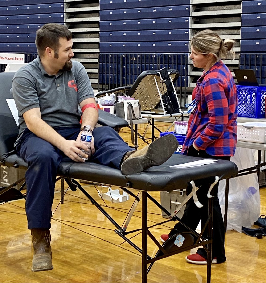 Teachers doing our part today for the blood crisis. We were OVER GOAL TODAY! <a href="/creekwoodhs/">Creek Wood HS</a> <a href="/RedCross/">American Red Cross</a>