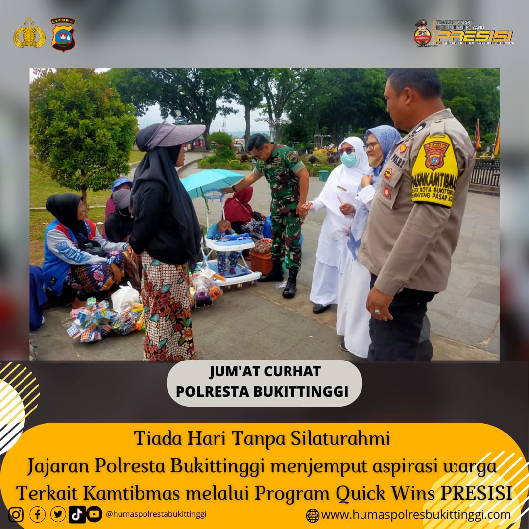 OmsemiP's tweet photo. Hadir di tengah masyarakat guna mendengar aspirasi masyarakat terkait Kamtibmas melalui Program Quick Wins PRESISI  Jum'at Curhat

#polrestabukittinggi #jumatcurhat #poldasumbar #divisihumaspolri #quickwinspresisi https://t.co/nFjkivHYqZ