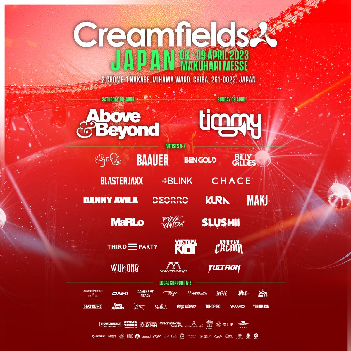 creamfieldsJP's tweet photo. 〈DAY 1〉
Above &amp; Beyond
BAAUER / BLINK / Chace / DANNY AVILA / MAKJ/ PINK PANDA / SLUSHII / VIRTUAL RIOT/ WHIPPED CREAM 

〈DAY 2〉
Timmy Trumpet / Aly &amp; Fila / BLASTERJAXX / Ben Gold / Billy Gillies / DEORRO / KURA / MaRLo / Third ≡ Party / WUKONG / YAMATOMAYA / YULTRON https://t.co/zfDb5sjPjp