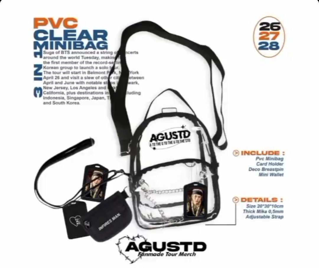 NamHopyy's tweet photo. *[PO] PVC CLEARBAG AGUSTD VERS*
Detail : 
- Size 20*30*10cm (muat armybomb)
- Bahan PVC
- Acc ring O + rantai bagian kantong (bisa lepas pasang)
- Tali adjustable 
- 3in1 (bisa backpack, slingbag, tas jinjing)
- Bagian depan disablon

Mau tanya2 boleh DM aja ya, bantu teman. https://t.co/hO5KrmoxXj