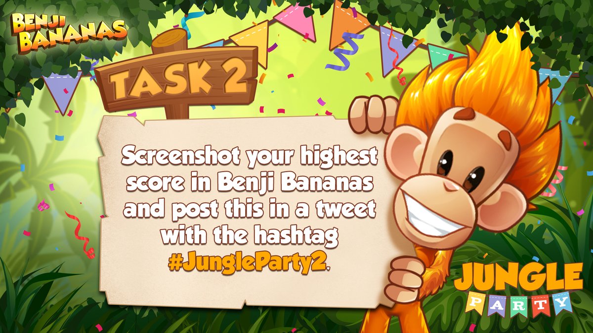 BenjiBananas's tweet photo. GM, it's time to start part 2 of our #JungleParty adventure. For this weeks challenge - Screenshot your highest score in Benji Bananas, QRT our pinned post, add your high-score img, and use the hashtag #JungleParty2. https://t.co/1tpYGO7j0e
