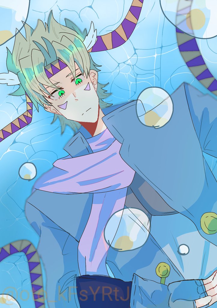 caesar anthonio zeppeli facial mark male focus fingerless gloves gloves green eyes 1boy scarf  illustration images