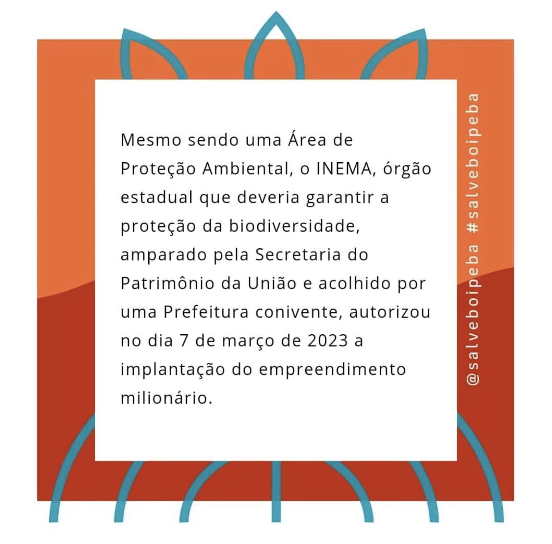 Esse empreendimento pode ocupar o equivalente a 1 700 campos de futebol (20% da ilha). Além dos danos irreparáveis ao ecossistema de Boipeba, pode acabar com o turismo ecológico e sustentável da comunidade nativa. 
#meioambiente  #salveboipeba