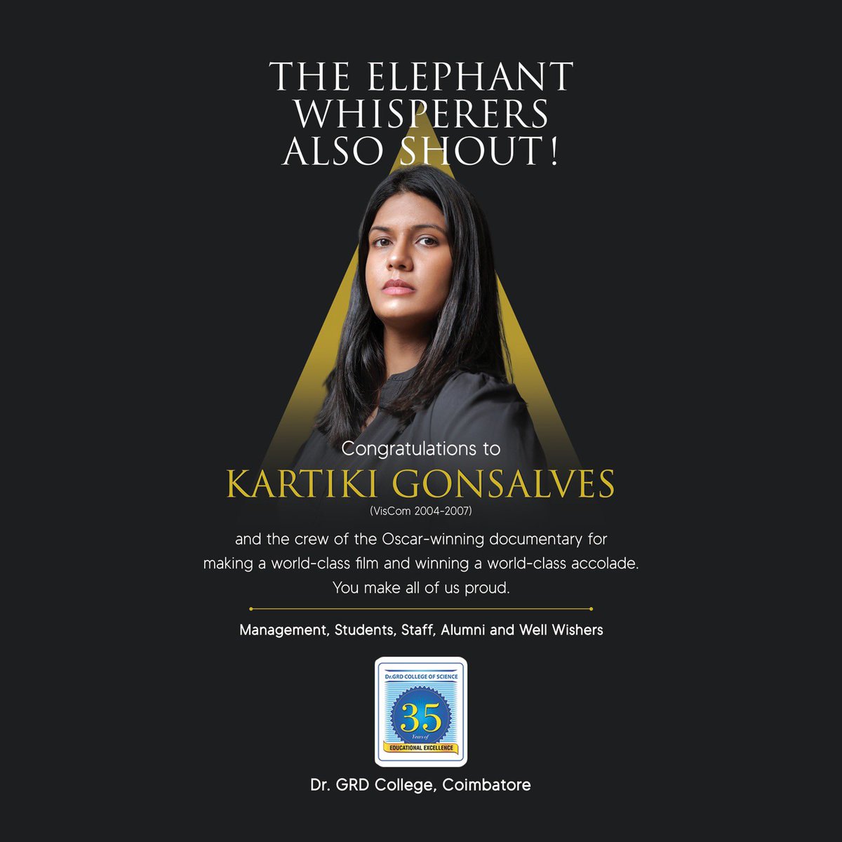 drkkr's tweet photo. CONGRATULATIONS TO THE WHISPERERS HEARD ALL OVER THE WORLD. 

Kartiki Gonsalves and team have brought India new glory and we are proud of you!

#Oscar #Oscar2023 #Oscars #Coimbatore #TamilNadu #India https://t.co/20AVkgovhQ