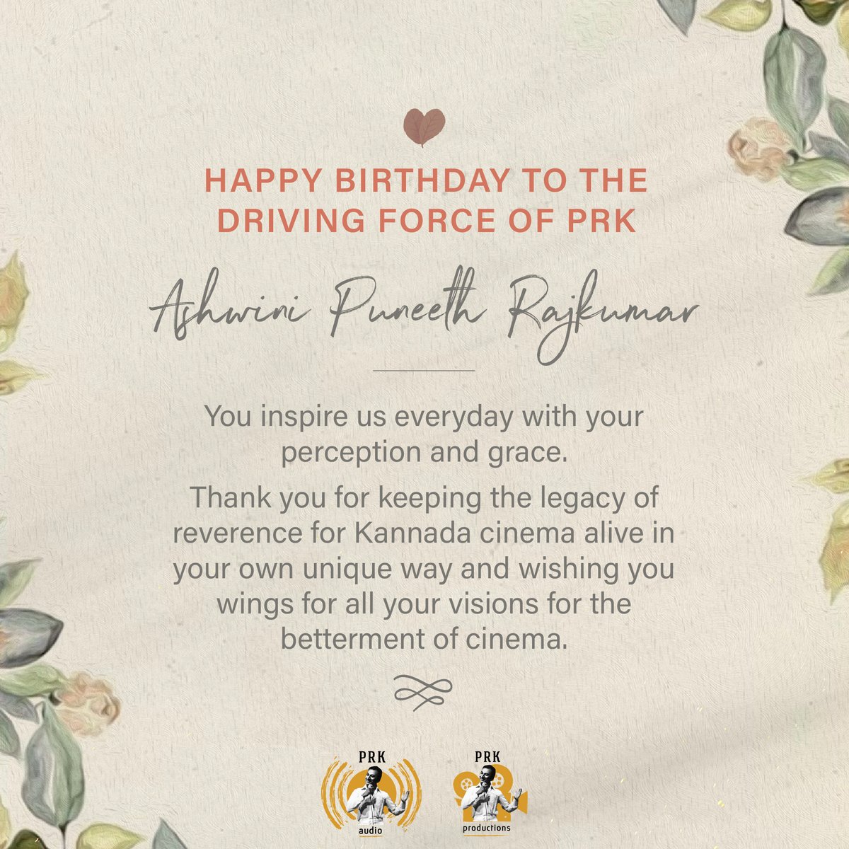 PRK_Productions's tweet photo. Team #PRK wishes @Ashwini_PRK a very happy birthday. ✨
#AshwiniPuneethRajkumar https://t.co/Mym3OGk5L7