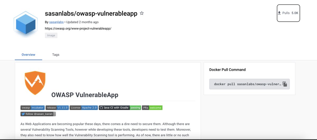 #RT @owasp: RT @sasan_karan: OWASP VulnerableApp #5000 pulls.
#OWASP #VulnerableApp #SasanLabs
github.com/SasanLabs/Vuln…
hub.docker.com/r/sasanlabs/ow…