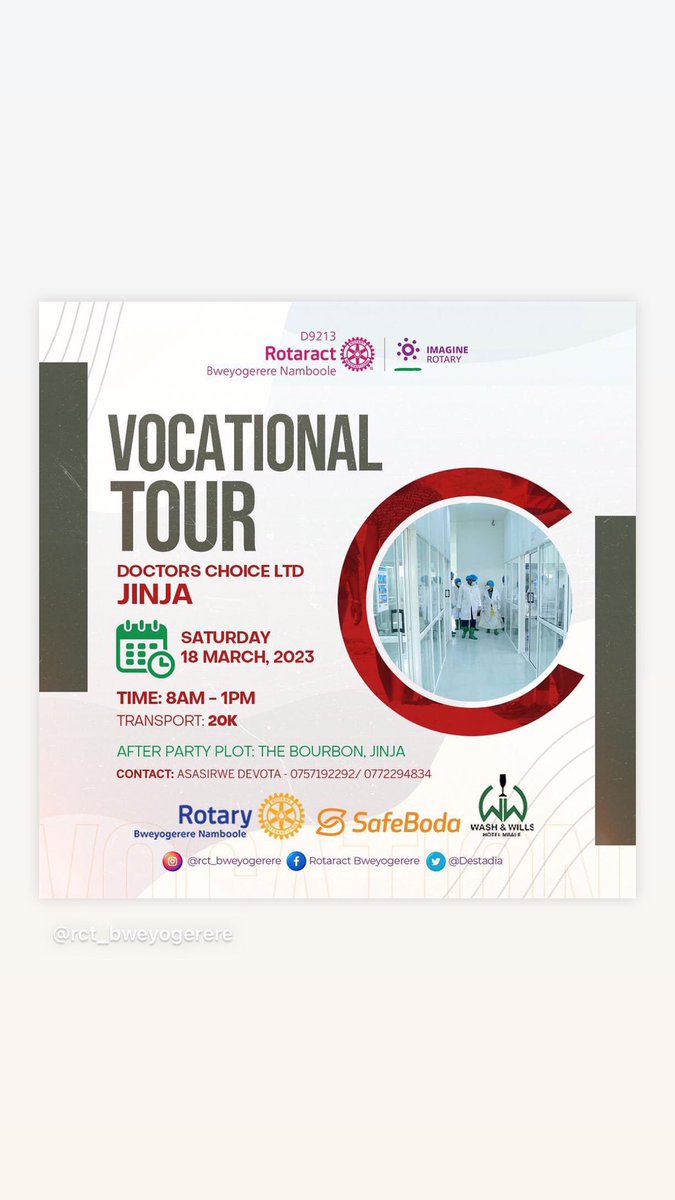 kamaroma22's tweet photo. Do you have no program this Saturday? Well, let me pitch you one. A doctors vocational tour to jinja this Saturday with an after party also, in jinja at only 20k for transport. 

Come let’s go learn and have fun too with the @Destadia rotaractors 

#Destadia https://t.co/Mh64vFNFJI