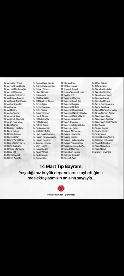 Yaşadığımız büyük felakette hayatını kaybeden meslektaşlarımızın anısına saygıyla  #14MartTıpBayramı kutlu olsun