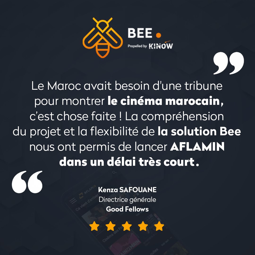 [Cas client] 🎬 

Offrir une proposition culturelle🎇 qui illustre la richesse cinématographique du Maroc ? C’était la promesse de départ d’Aflamin. 😊 

👌Une promesse largement respectée avec la solution #BEE 🚀.  

Plus de détails ? Par ici 👉 bit.ly/3YF5qBH  

#ott