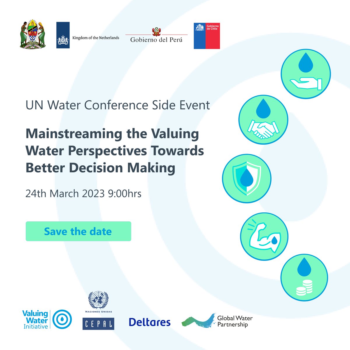 The #UNWaterConference 2023 will focus on uniting the world for water💧But we need to understand how people across the world #ValueWater Register here to join us at the conference ➡️ bit.ly/41ENry5 @tanzaniagov @GobiernodeChile @GWPnews @deltares @eclac_un @UN_Water