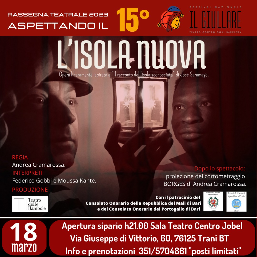 Giullare_Trani's tweet photo. Il 1️⃣8️⃣ marzo andrà in scena 🏝"L'isola nuova"🏝
del Teatro Delle Bambole di Bari, presso il teatro del Centro Jobel all'interno della rassegna "Aspettando il #festivalilgiullare 15^ Edizione".
Info:
📲 Solo whatsapp: 351 570 4861
💻On line:  https://t.co/ODOo3AVdcv

#ilgiullare https://t.co/Z2ADzSH8MG
