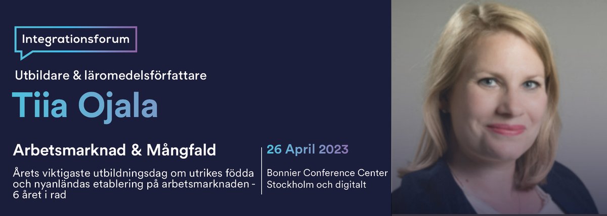 TiiaOjala's tweet photo. Nyanlända på arbetsmarknaden! Vill du höra mer? Kom och lyssna på mig den 26 april!
#integforum
#arbetsmarknad
#etablering https://t.co/rSQDnhVLbr