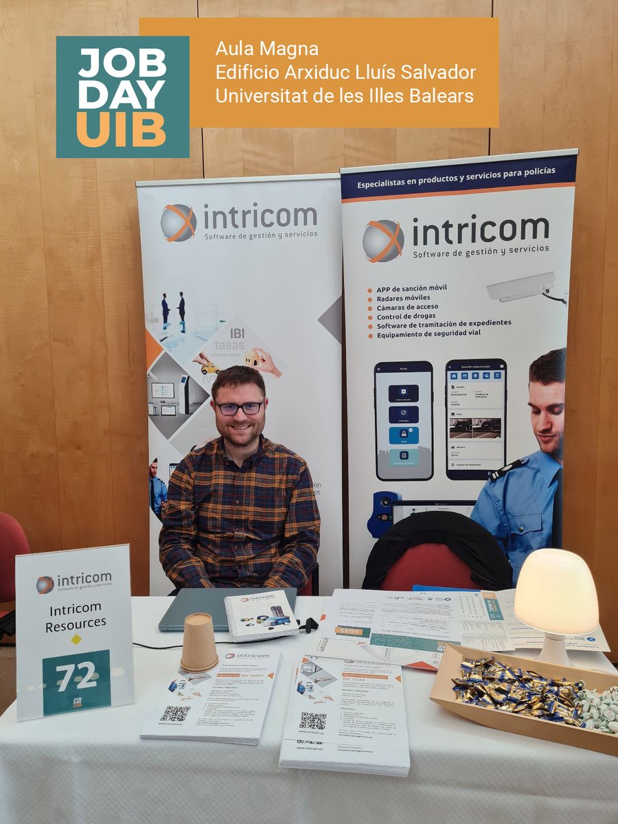intricom's tweet photo. Ya estamos preparados para recibir a los primeros estudiantes en el #JobDayUIB! Hoy hasta las 15 horas en la @UIBuniversitat. Nuestro stand es el 72. 

Os esperamos, y sino puedes asistir, visita nuestra web.

https://t.co/xTbCkmahaK https://t.co/nvhFH38f8Q