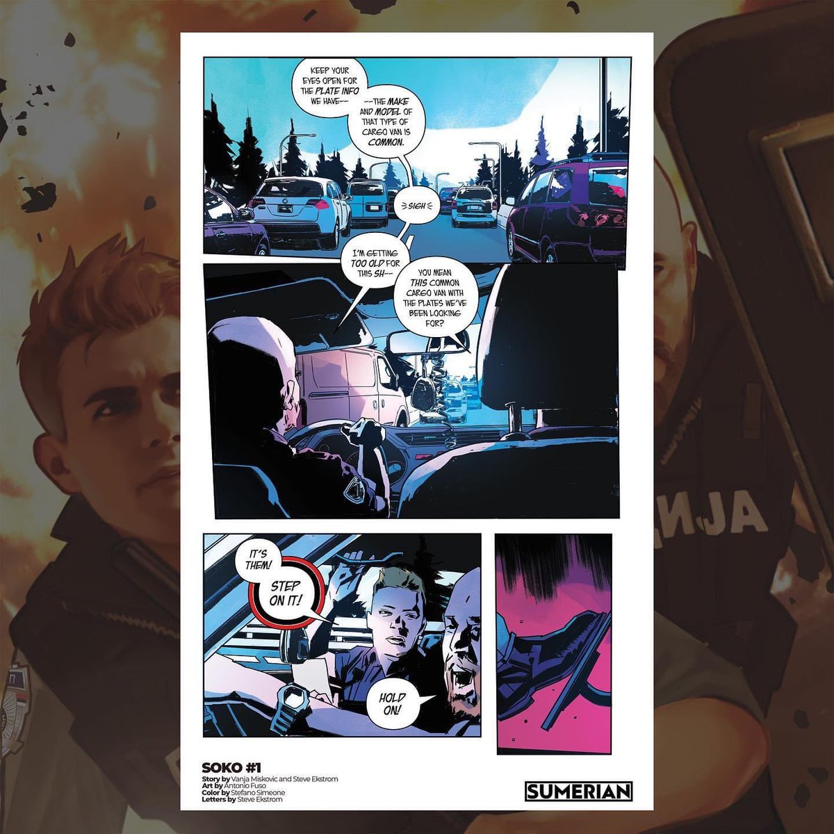 VanjaM19's tweet photo. Mark Waid says SOKO is "Energetic and kinetic as hell, it gripped me from page one and wouldn't let go."
Here's your preview of SOKO #1, available at your local comic shop April 12th.
#sumeriancomics #soko #comics #comicbooks #art #comicart #behemothcomics #ncbd https://t.co/7B9AwlNSAW