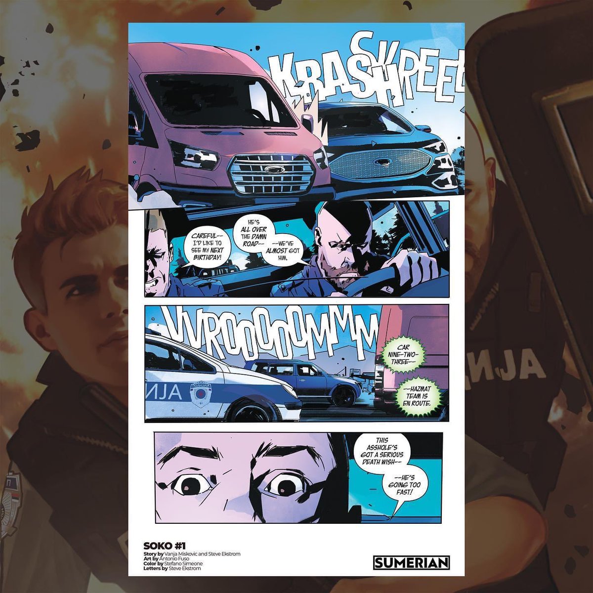 VanjaM19's tweet photo. Mark Waid says SOKO is "Energetic and kinetic as hell, it gripped me from page one and wouldn't let go."
Here's your preview of SOKO #1, available at your local comic shop April 12th.
#sumeriancomics #soko #comics #comicbooks #art #comicart #behemothcomics #ncbd https://t.co/7B9AwlNSAW