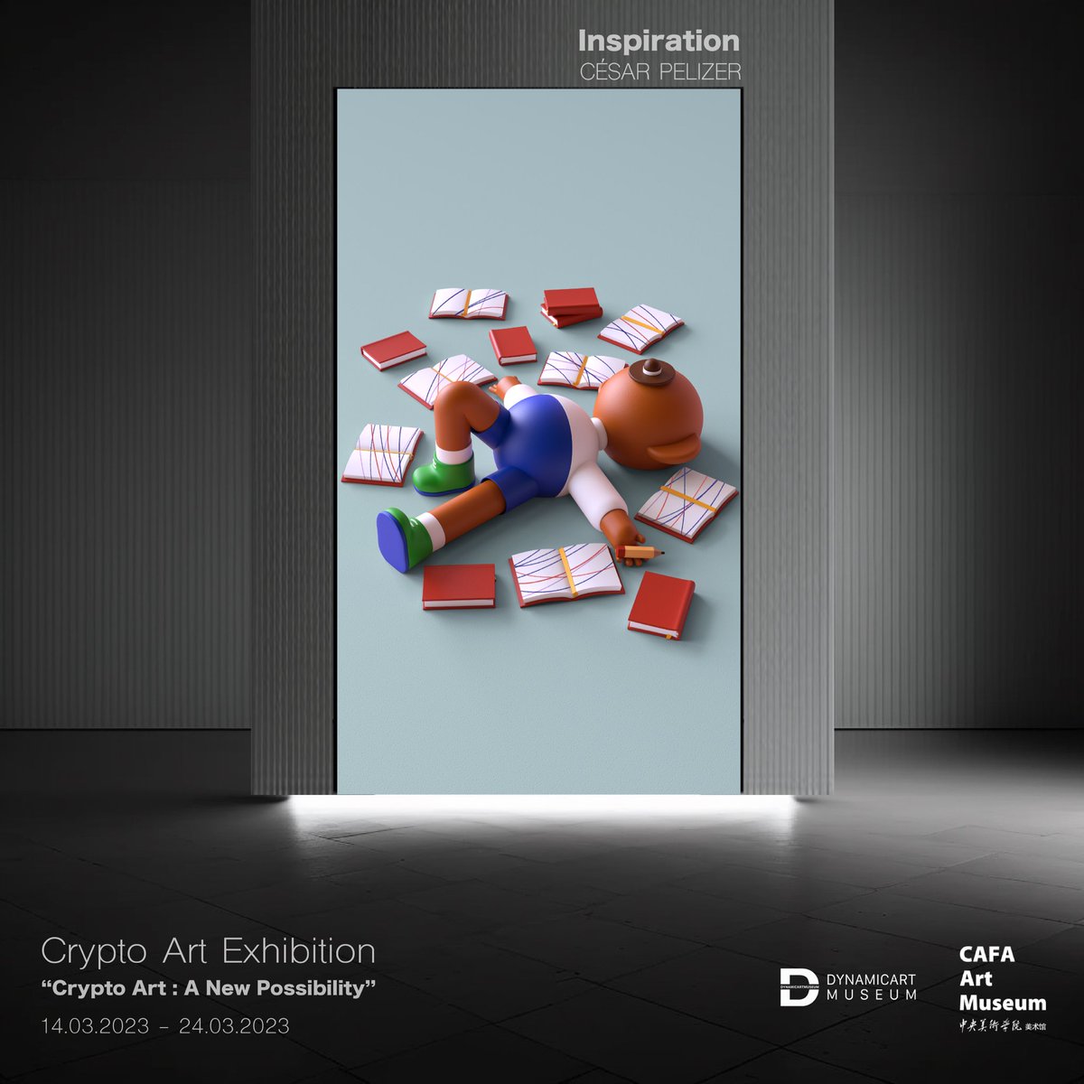 Image artwork:

Inspiration
2022

By César Pelizer  <a href="/cesarpelizer/">pelizer, césar</a> 

CRYPTO ART: A NEW POSSIBILITY EXHIBITION
14.03.2023- 24.03.2023
2A GALLERY CAFA ART MUSEUM BEIJING CHINA