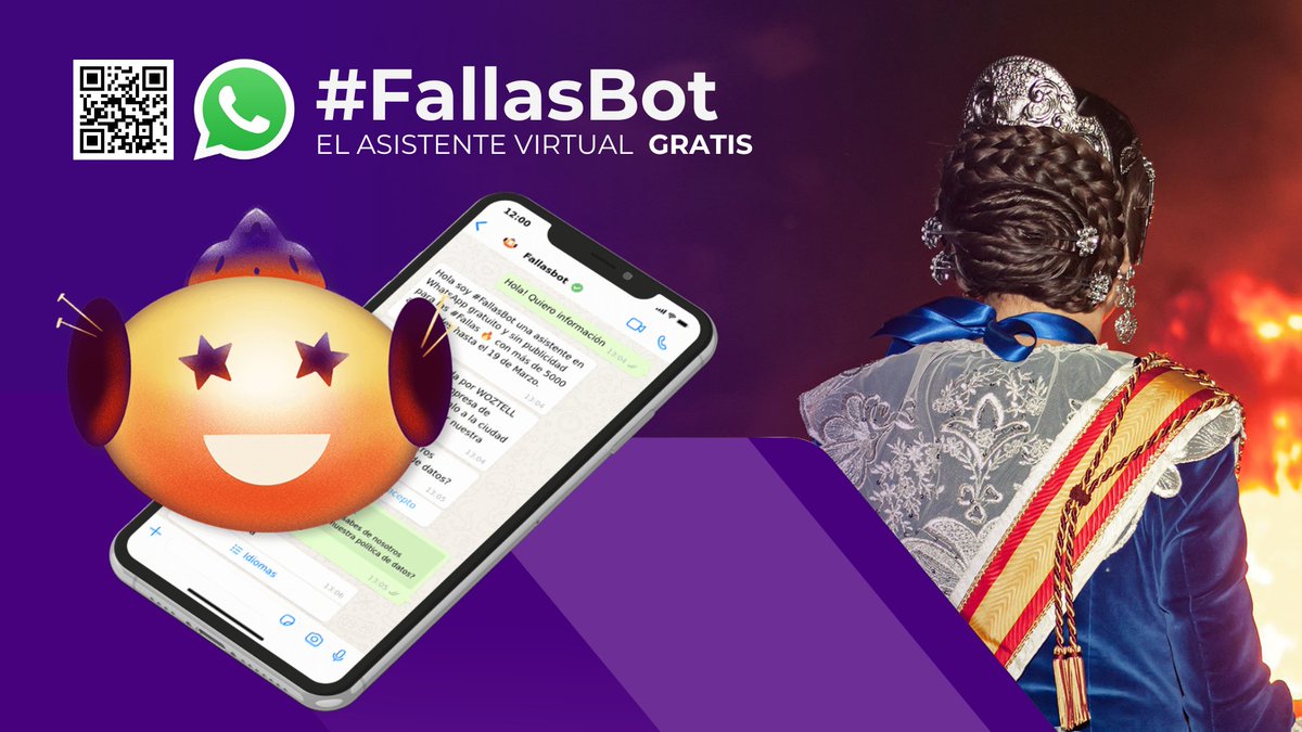 Valenciaturismo's tweet photo. Actos falleros, información sobre fallas, fiestas, votar a tu monumento favorito...👌 Todo esto de forma gratuita por Whatsapp.

¡Descarga ya #FallasBot!📲

https://t.co/HdisHJVD6f
#Falles23 https://t.co/2uenxV7xC7