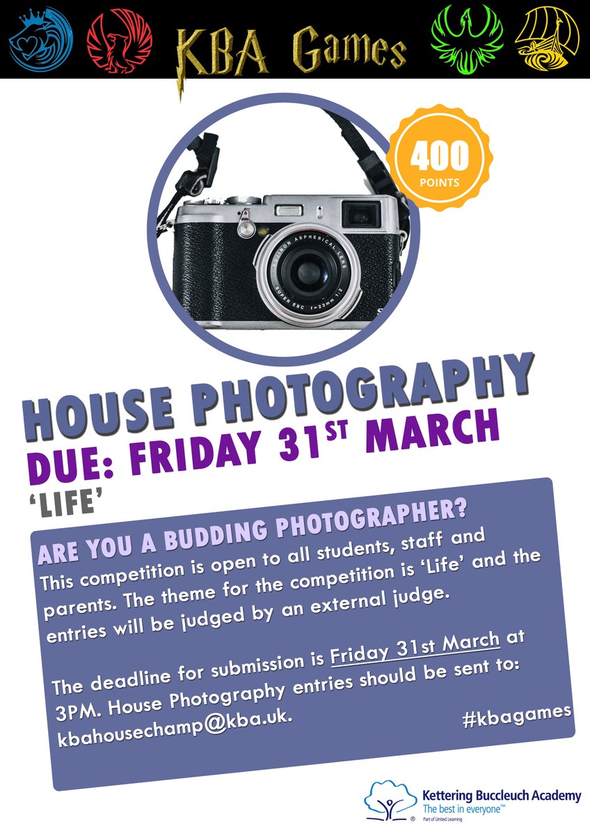 Calling all photographers! 📷

Our <a href="/KBuccleuchA/">KBA</a> House Photography competition is open to students, staff and parents. This year's theme is: 'Life'. 

How you interpret the theme is up to you eg. change of seasons, nature, modern life. 

Be creative!🤩 Deadline: Friday 31st March