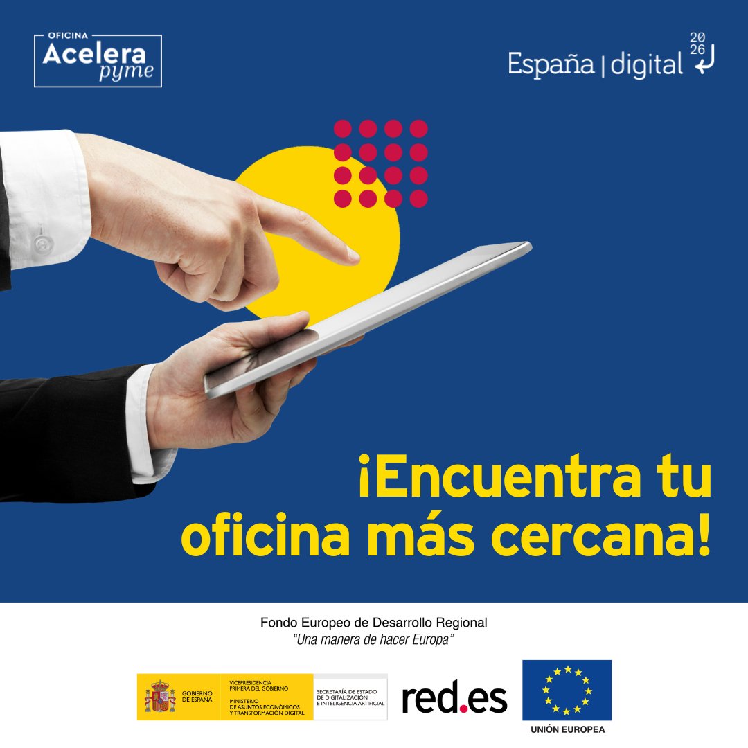 redpuntoes's tweet photo. 🏢 ¿Eres una pyme o startup y necesitas impulsar tu negocio?

💡 Las oficinas @Acelerapyme ofrecen servicios de mentoría, formación, asesoramiento, y soporte técnico y especializado para ayudarte a crecer en el mundo digital. 🌐 https://t.co/8O253oEUp2 https://t.co/7ZiKy2eCSS