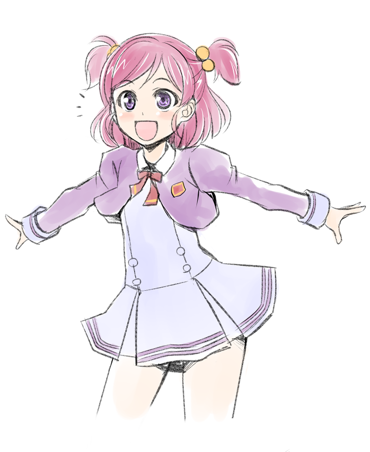 yumehara nozomi 1girl solo school uniform smile two side up pink hair purple eyes  illustration images