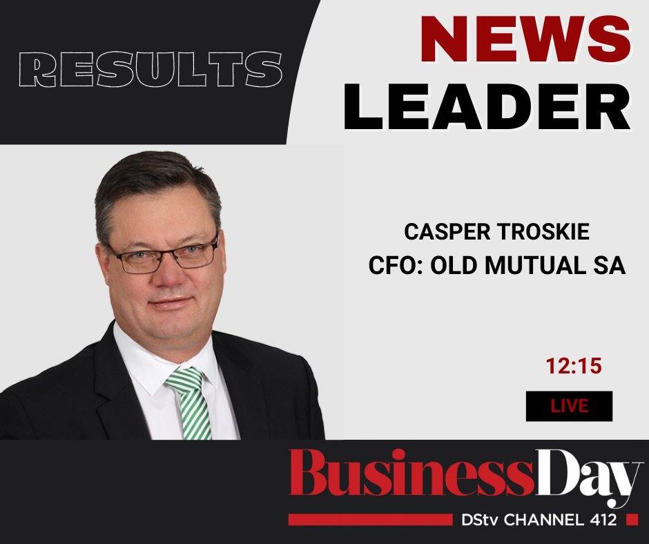 BusinessDayTV's tweet image. STILL TO COME ON #BusinessLunch: 

Unpacking Old Mutual Results with @Nolu_MM is CFO of @OldMutualInsure, Casper Troskie. 

Be sure to tune in.

#BDTV #BusinessLunch #Channel412 #OldMutual #Results #NewsUpdate