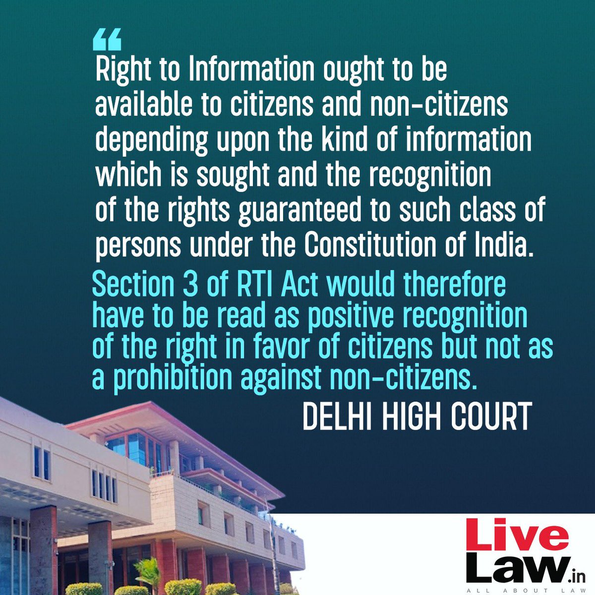 Restricting Right To Information Only To Citizens Contrary To Constitution, RTI Act; No Absolute Bar On Disclosure To Foreigners: Delhi High Court

Read Here: bit.ly/42eUHB1

#DelhiHighCourt #RightToInformation #RTIAct