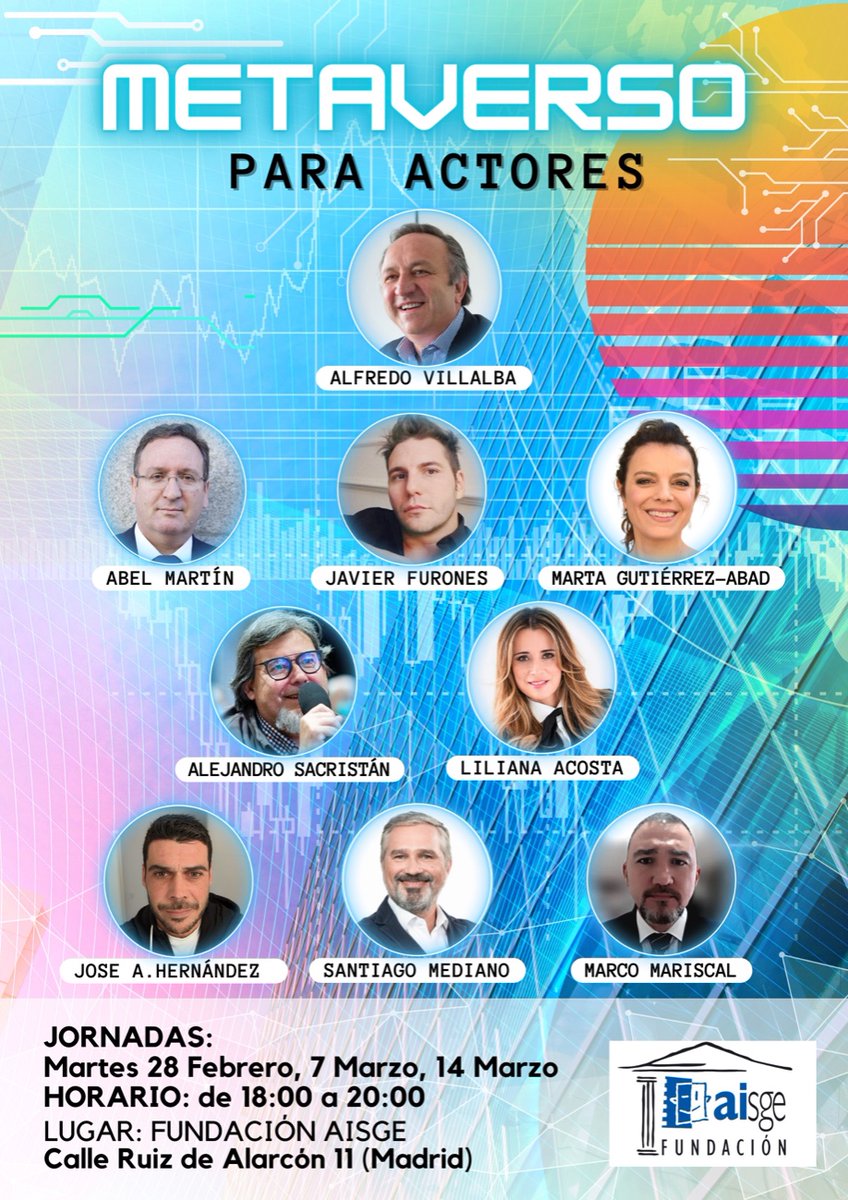 Más del Metaverso y de cómo cambiará la forma de trabajar de actores y actrices. Desde la sede de Aisge, otra jornada de aprendizaje nos espera este martes 14 de marzo a partir de las 18:00 (hora de Madrid). Asiste #gratis vía streaming por la cuenta de YouTube de <a href="/aisge/">AISGE</a>